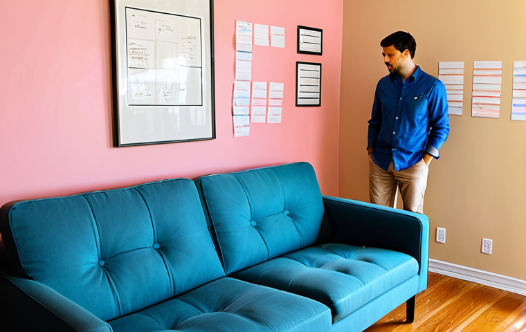 Neutral Paint Disaster**

A frustrated homeowner stares at a wall painted a beige that appears distinctly pink under the living room lighting. Various paint swatches surround the wall, with frustrated annotations scribbled next to them. Warm-toned wooden floors and a partially visible, cool-toned blue sofa contribute to the color clash. The scene is lit by a warm incandescent lamp. *Safe for work. Appropriate content. Fully clothed. Professional.* Perfect anatomy, natural proportions, high-resolution, realistic.

**