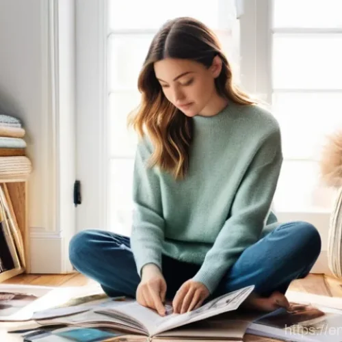 Home 21 홈디자인 분야의 여성 전문가 성장 사례 - **Prompt 1: The Budding Visionary in Her Sanctuary**
A young woman in her late teens, dressed in...